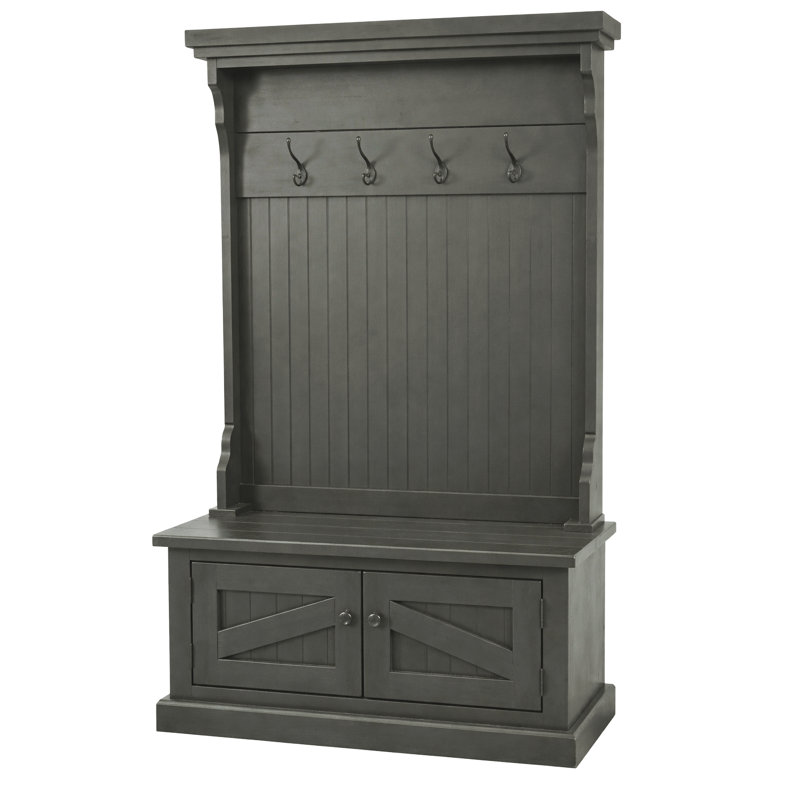 Kinley Hall Tree 37.5'' Wide with Bench and Shoe Storage, Gray