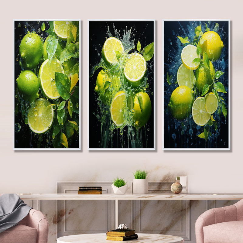 Ensemble de salon mural 4 pièces Lemon Luminosité - fruits, Cadre flottant blanc, H 32 po x l 48 po