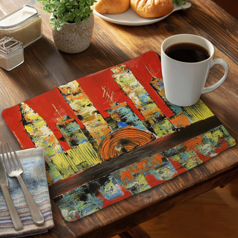 Yellow Braided Polyester Placemat - Red Abstract Skyline Decor