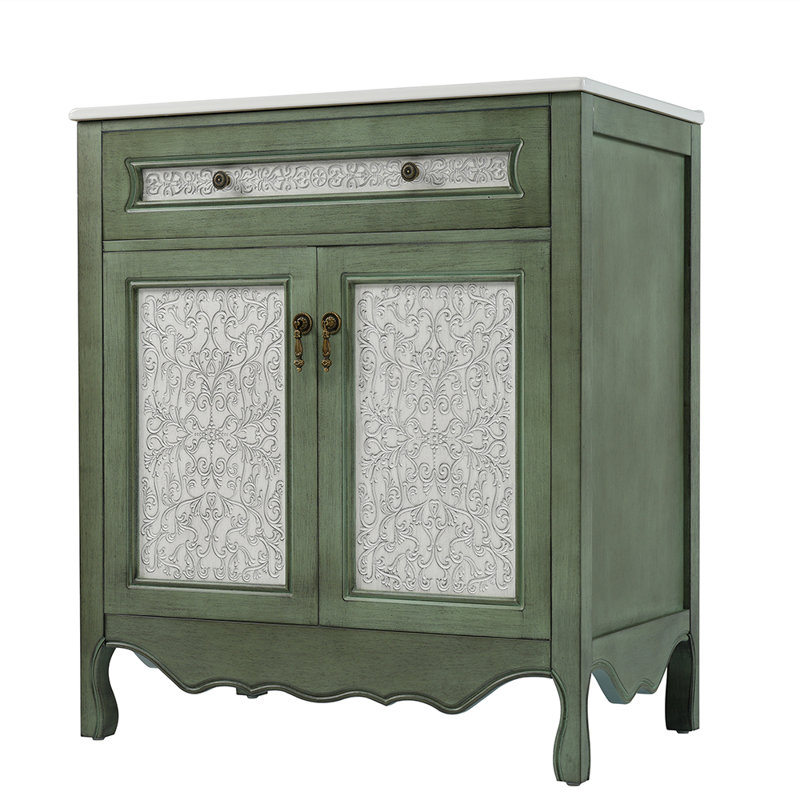 Meuble-lavabo à motif antique 30 po avec lavabo rectangulaire en céramique, meuble-lavabo et plateau rabattable