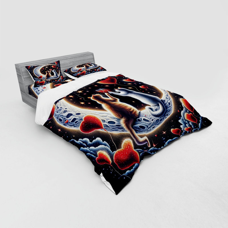 Ensemble de literie pour chat Ambesonne et indigo et écarlate, Housse de couette grand + 3 pièces supplémentair