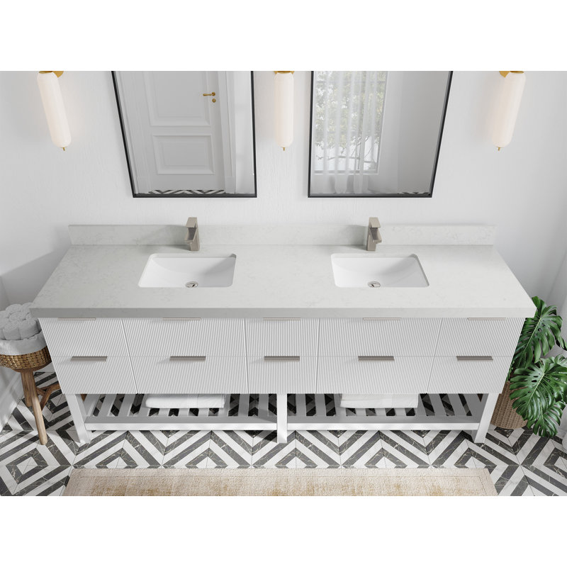 Meuble-lavabo double 84 po avec plateau Catalina, Quartz de Carrare