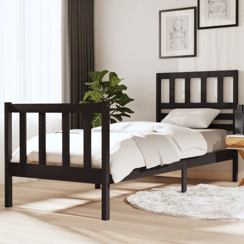 Bed Frame Solid Wood, Small Single (2'6), Black