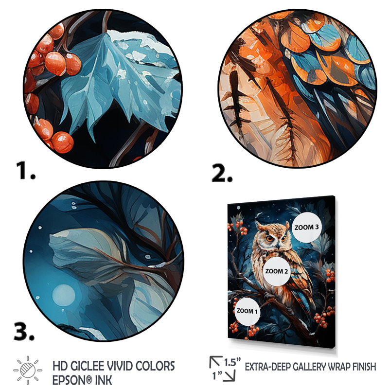«Starry Night Owl Guardian I», art mural hibou, Cadre flottant noir, H 32 po x l 24 po x P 1 po
