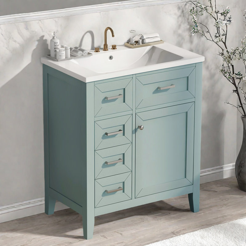 Meuble-lavabo 30 po avec lavabo en céramique, Vert
