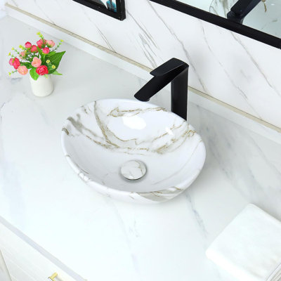 Lavabo de salle de bain en marbre blanc 16,3 "x 13,4" avec évier Pop Up