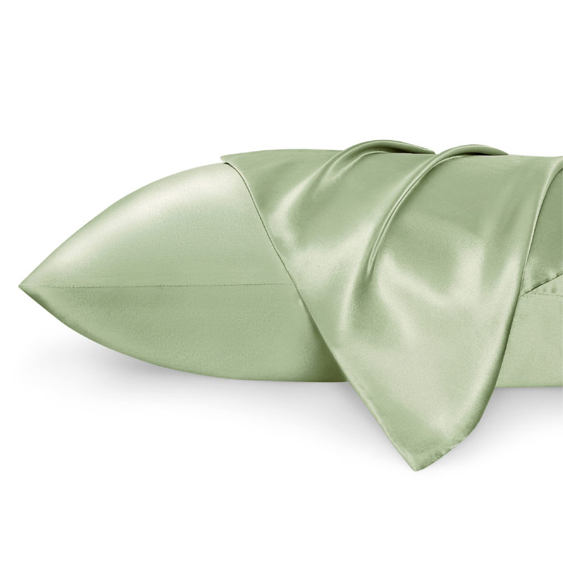 Ensemble de 2 taies d'oreiller en satin, 300 fils, sable gris, GentleSoft ™, Taies d'oreiller pour grand lit, Light Green