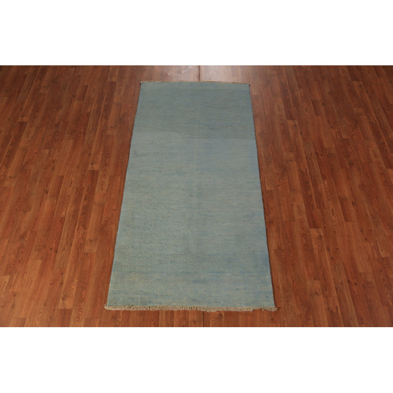 Light Blue Gabbeh Oriental Runner Rug 3x7