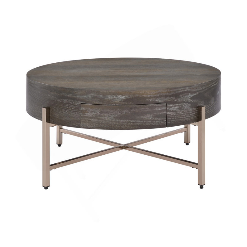 Table basse à tambour avec 1 tiroir, brun clair et champagne