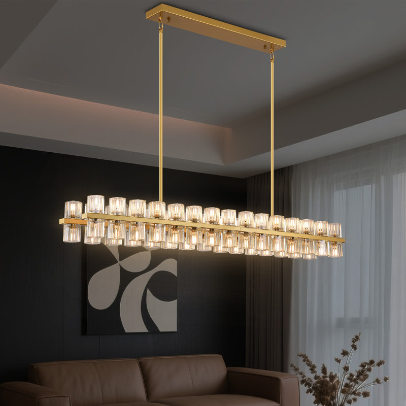 Lustre rectangulaire en cristal 60 lumières, Laiton brossé