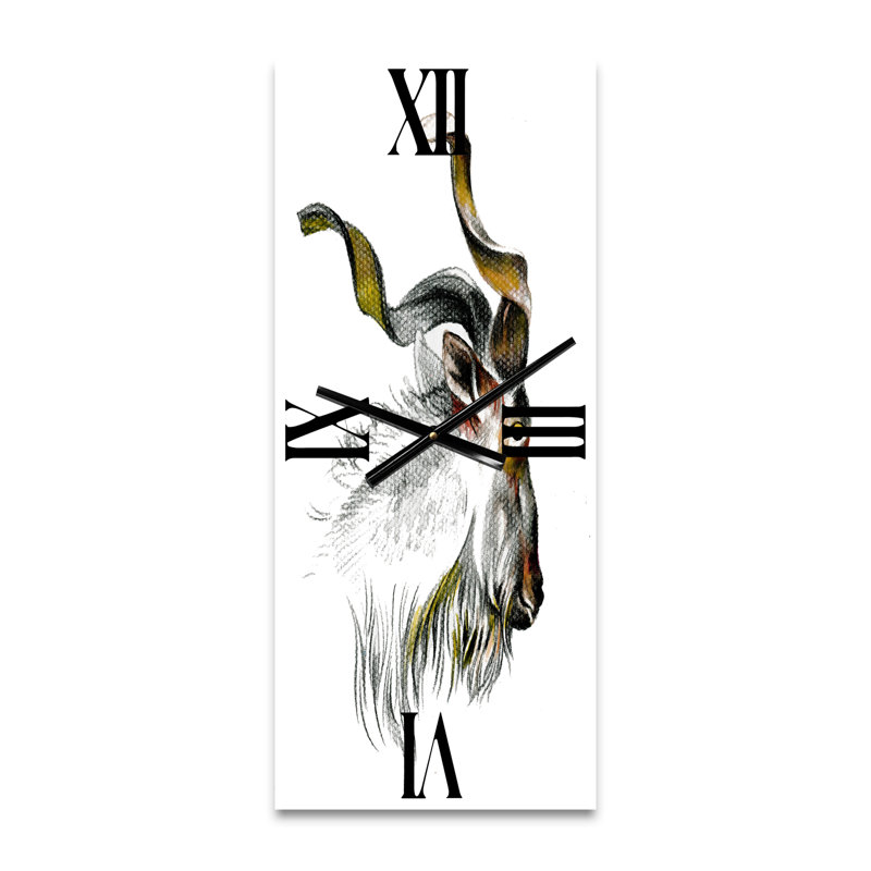 Horloge murale monochrome avec portrait de chèvre II, Grand