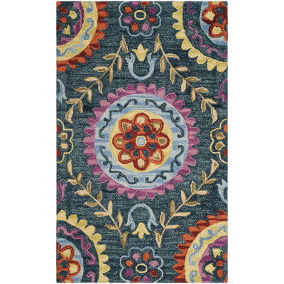 Tomo Floral Hooked Wool Blue/Yellow Area Rug