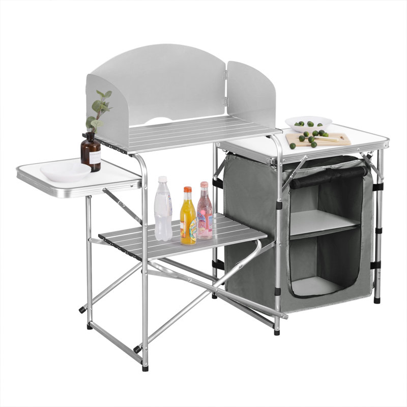 Washta Rectangular Wood Metal Folding Outdoor Camping Table , cm W 48cm cm D, White/Grey