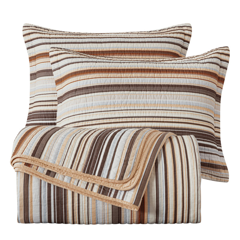 King Size Multi-Color Cotton Striped Reversible Quilt Set
