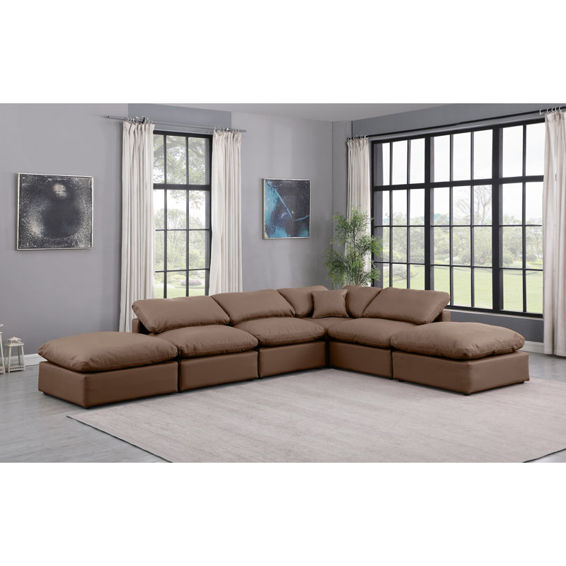 Canapé modulaire en similicuir 6 pièces Itala, Cuir brun végétalien