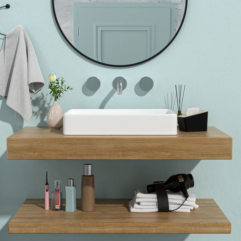Lavabo de salle de bain moderne en céramique 24 po x 16 po - Surface polie lisse et de qualité