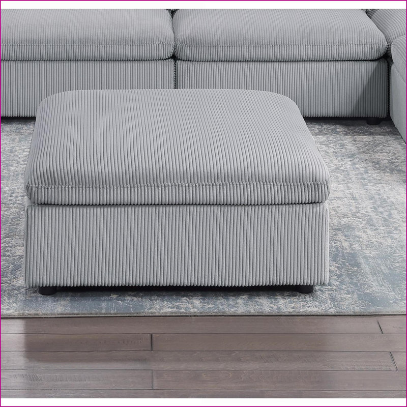 Repose-pieds en velours côtelé gris foncé avec pieds en bois | Coussin doux | Pièce modulaire