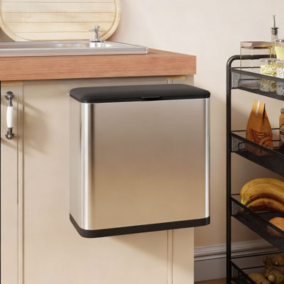 8L Hanging Kitchen Bin 29.7*17.4*30 cm Stainless Steel 1 Piece Hanging Bin Silver Space-Saving Hanging