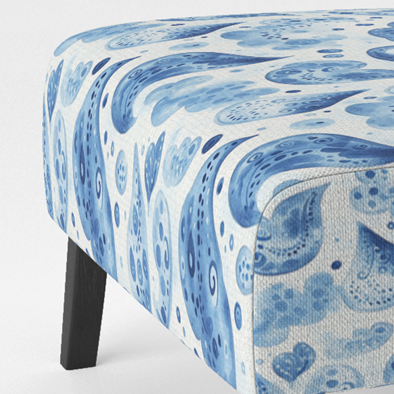 Fauteuil d'appoint Boho - Fauteuil de chambre bleu et blanc à motif cachemire bleu nuage, Pantoufle sans accoudoirs
