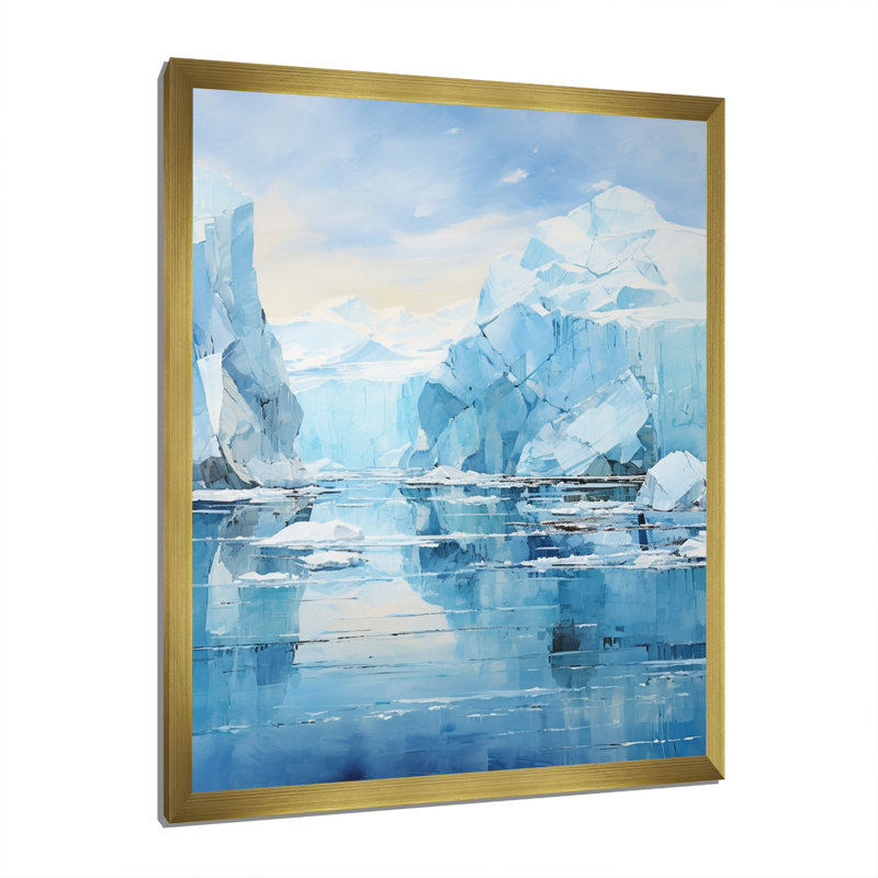 Blue Iceberg, symphonie arctique sur toile, H 20 po x l 12 po x P 1 po, Encadrement doré