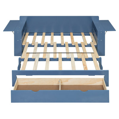 Full Size Daybed With Removable Desk, Storage Drawers & Hydraulic Side Table