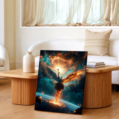 Angel Ascending Heavenly Wings Trumpet Storm Clouds Fantasy Poster Canvas Wall Art Print, Modern Decorative Decorative Artwork For Living Room Bedroom Office, Hallway Gallery Wall Home Decor