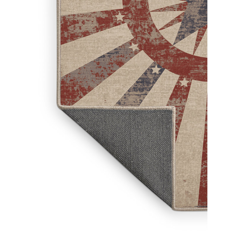 Soft Plush Feller July 4Th Modern & Contemporary Abstract Area Rug in Beige – Beige Binding, 7x10