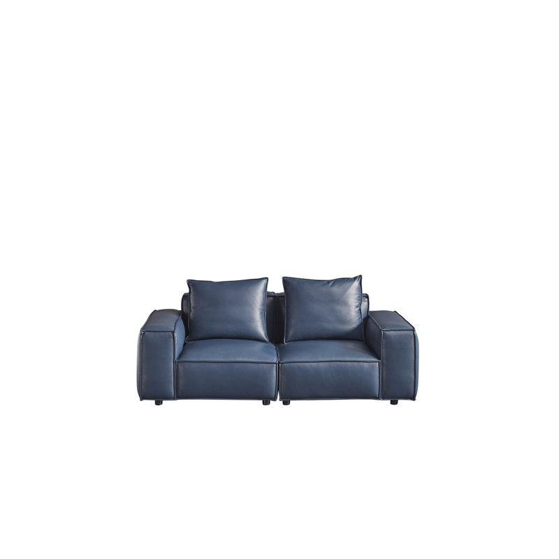 Causeuse en cuir EK8008, Cuir véritable bleu marine