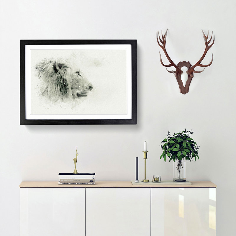 A Lion in Abstract - Picture Frame Graphic Art Print, 27cm H x 36cm W x 2cm D, Black Framed