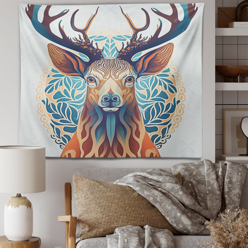 Polyester en polyester avec tapisserie bleue et brune, H 32 po x l 39 po