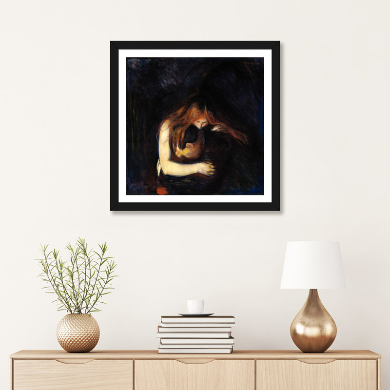 «The Vampire (Love and Pain), 1894» par Edvard Munch - reproduction d'art, H 24 po x l 24 po x p 1 po, Papier encadré noir