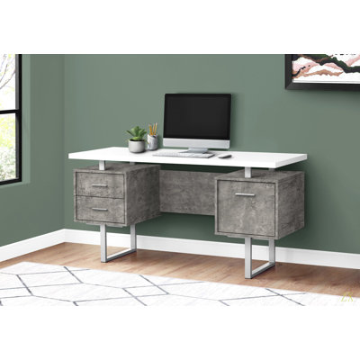 Bureau d'ordinateur, bureau personnel, ordinateur portable, installation à gauche, à droite, tiroirs de rangement, L 60 po, stratifié de travail et béton, métal, contemporain, moderne
