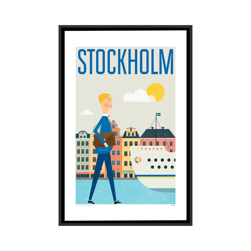 «Stockholm», impression sur toile, H 26 po x l 18 po x P 1,5 po, Toile avec cadre noir, Pas de tapis