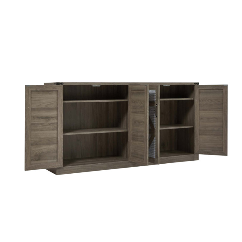 Buffet de 65 pouces en faux rotin avec portes de grange, grand rangement, durable et élégant pour une utilisation dans plusieurs pièces