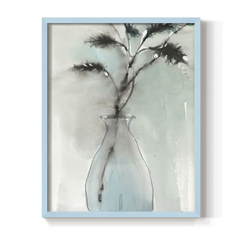 «Soft Ferns I», reproduction encadrée - bois massif, Cadre simple bleu, H 10 po x l 8 po