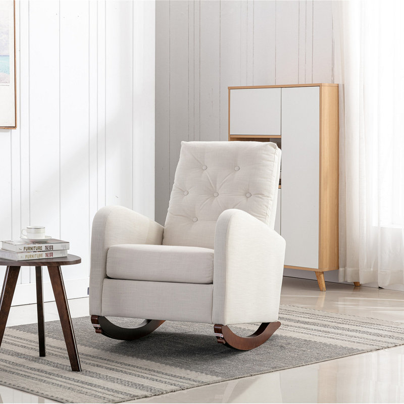 Chaise berçante à haut dossier avec siège rembourré et confortable, Beige
