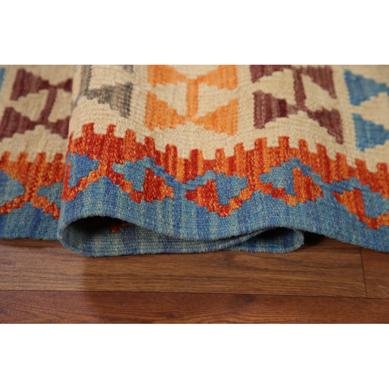 Tapis oriental réversible en laine Kilim 6 x 8