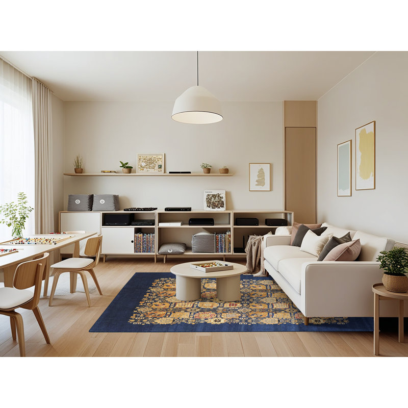 Tapis bleu / beige Patchwork, Rectangle 7 pi x 9 pi