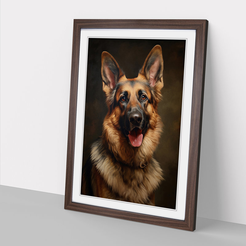 German Shepherd Symbolism - Framed Print, 46cm H x 34cm W x 2cm D, Walnut