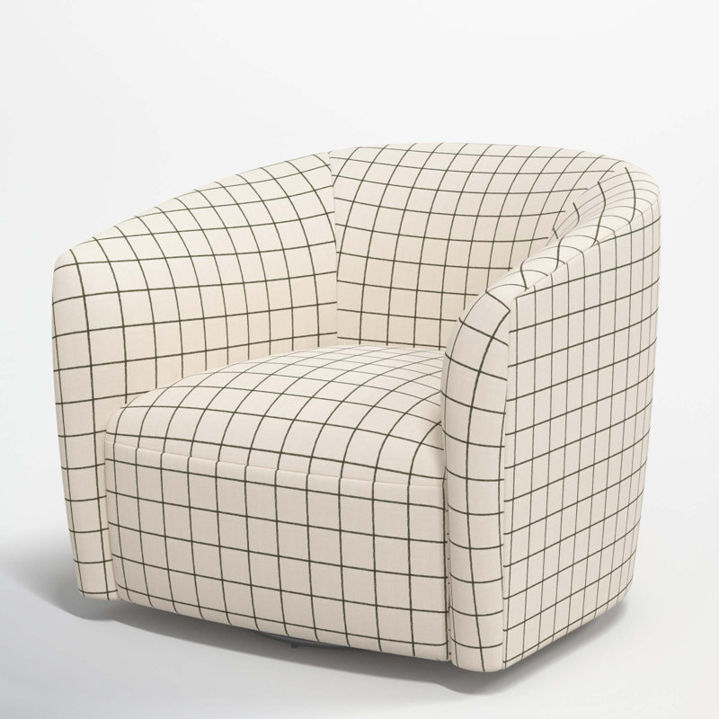 Marita Upholstered Swivel Barrel Chair, Line Tattersall Green