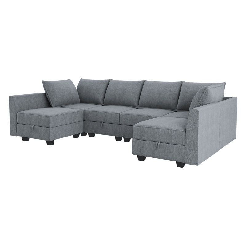 Canapé modulaire en U Coss, 100% polyester gris bleuâtre