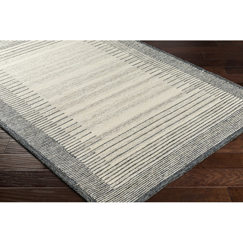 Rectangle Uptown Striped Handmade Hand Tufted Wool Area Rug in Beige/Gray, Rectangle 2' x 3'