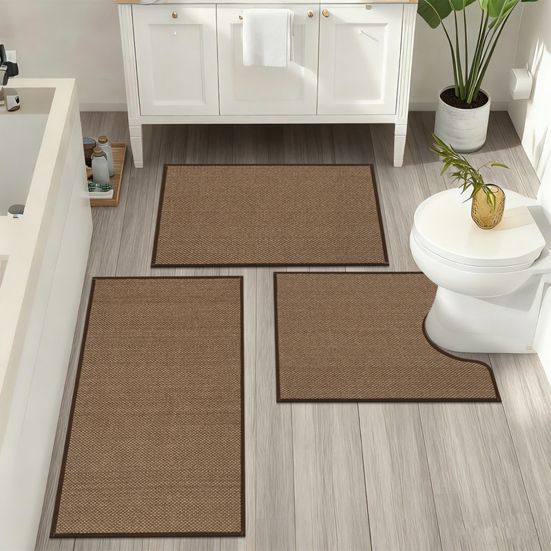 Ensemble de 3 tapis de bain en microfibre absorbante douce avec envers antidérapant, Brun / or