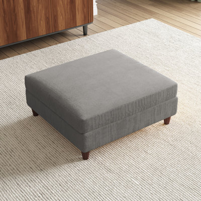 Upholstered Square Corduroy Ottoman with Solid Wood Legs, Single Ottoman Modular Part For Sectional Sofa
