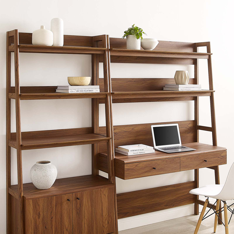 Modway Bixby 2-Piece Wood Office Desk and Bookshelf, Walnut