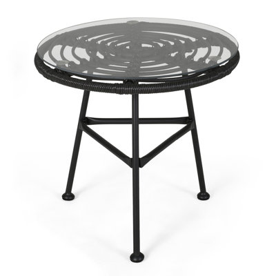 Grey Side Table With And Shatter- Glass Surface Tempered Chic Style