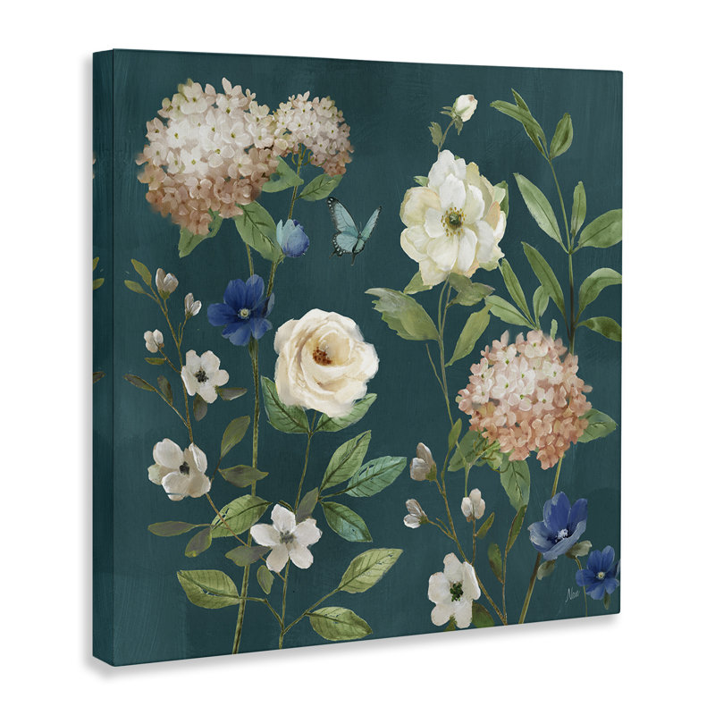 Bright Garden Blooms sur toile verte, design par Nan, H 36 po x l 36 po