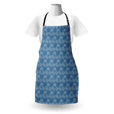 East Urban Home Marine Apron Unisex Outline Sketchy Fish Pattern Adult Size Blue Grey and White