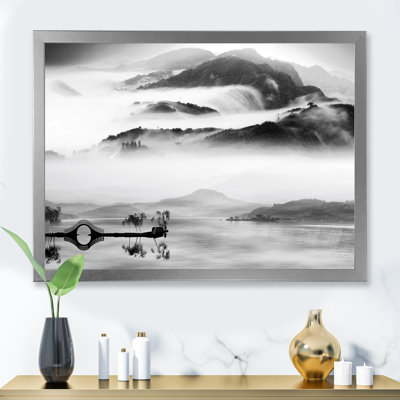 Paysage de montagne monochrome chinois - Photographie de cadre photo sur toile