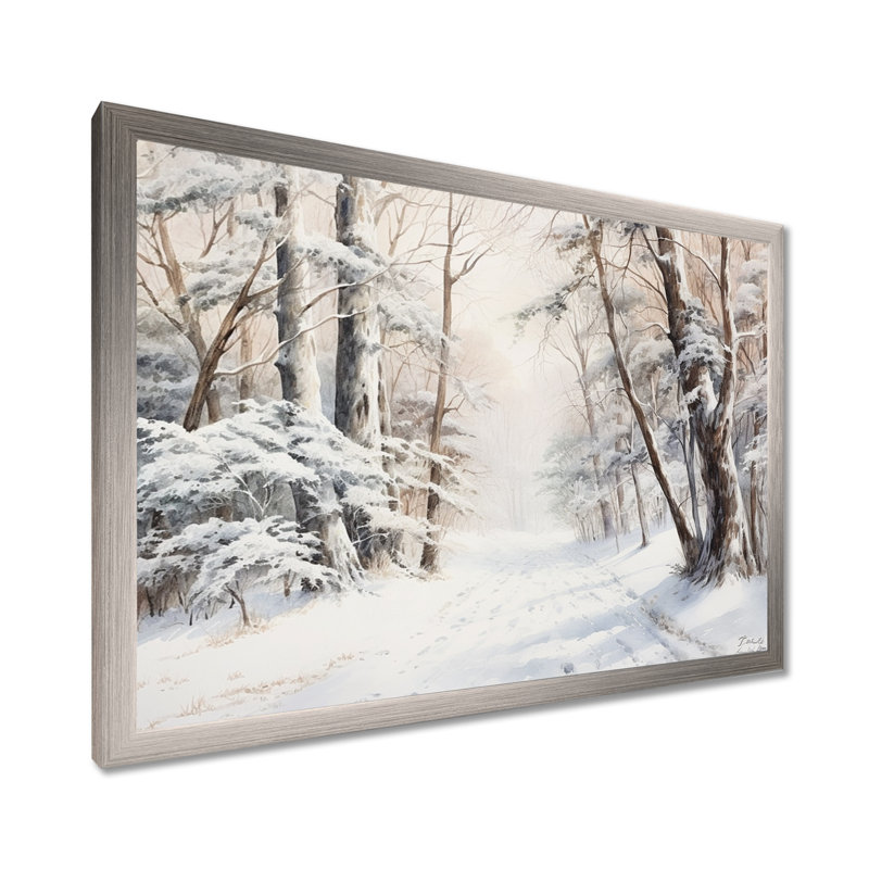 Hiver, forêt, charme de neige, paysage - neige, art mural, H 30 po x l 40 po x P 1,5 po, Cadre simple argenté